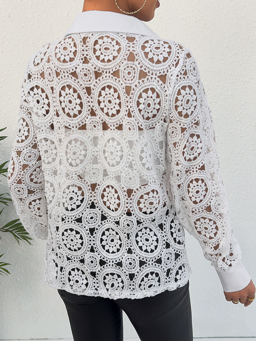 Dame elegant spidsbluse med klassisk krave Stilla