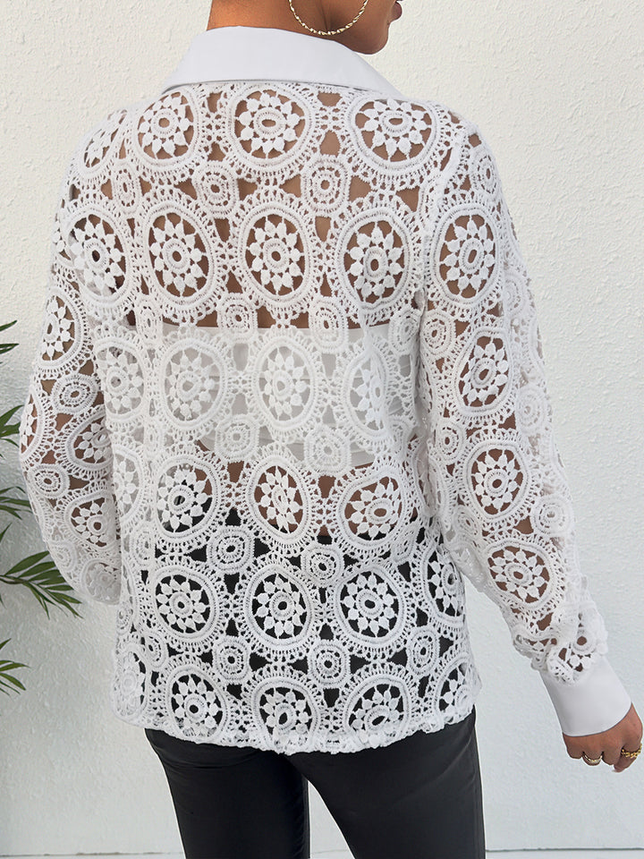 Dame elegant spidsbluse med klassisk krave Stilla