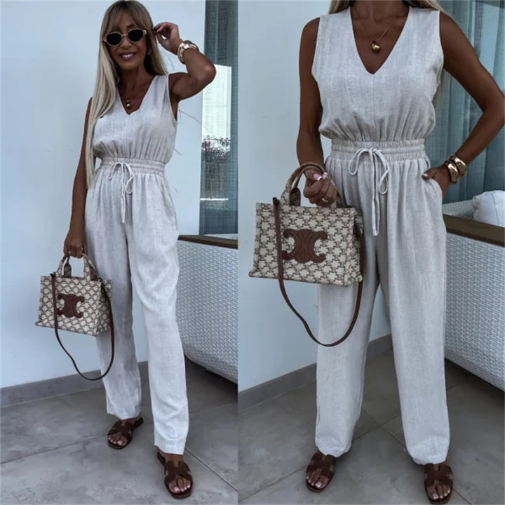 Dame komfortabel jumpsuit med elastisk taljejustering Stilla