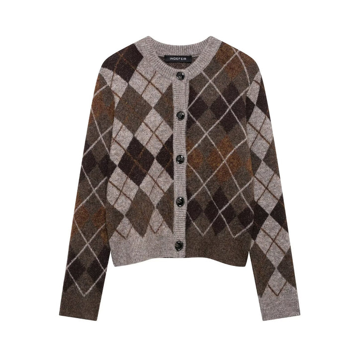 Femme Argyle-mønster strikcardigan Stilla