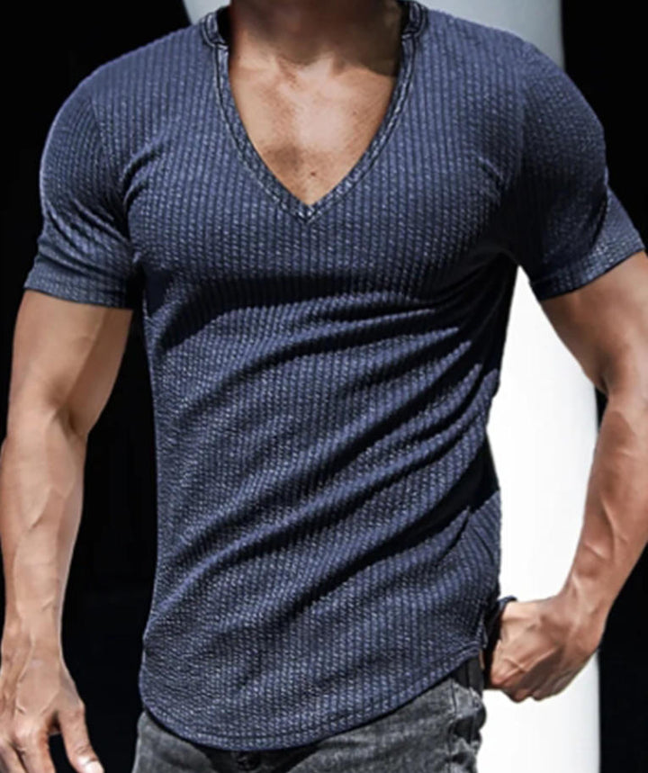Herrernes V-hals T-shirt med struktureret stof Stilla