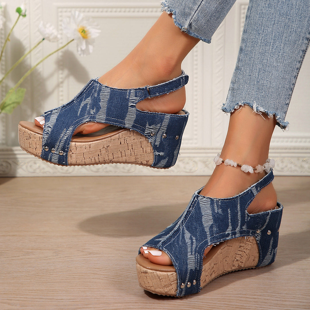 Dame kile-sandaler i moderigtig denim-look med elastisk fodsengsdesign Stilla