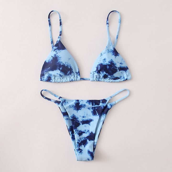Dame triangel-bikini med rynker og justerbare stropper Skovae