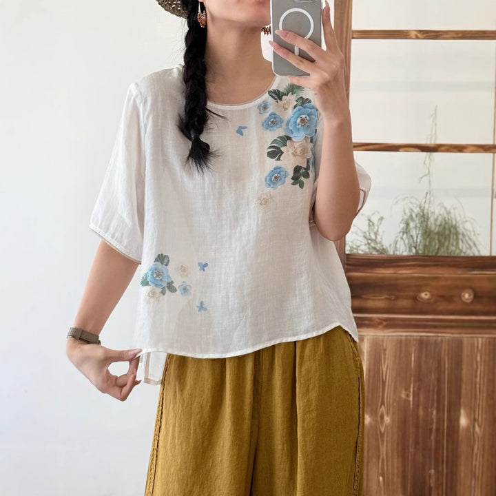 Femme Floral Print Afslappet Pasform Top Stilla