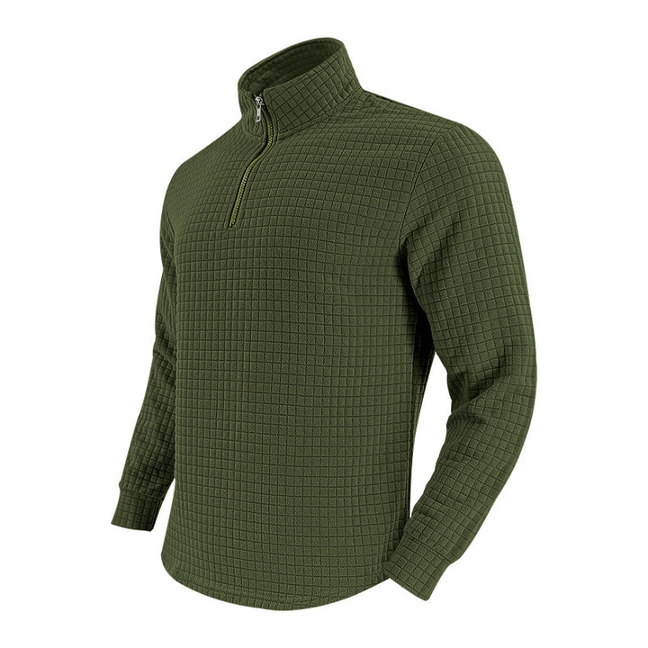 Herrer praktisk ståkrave pullover med lynlås og quiltet design Stilla