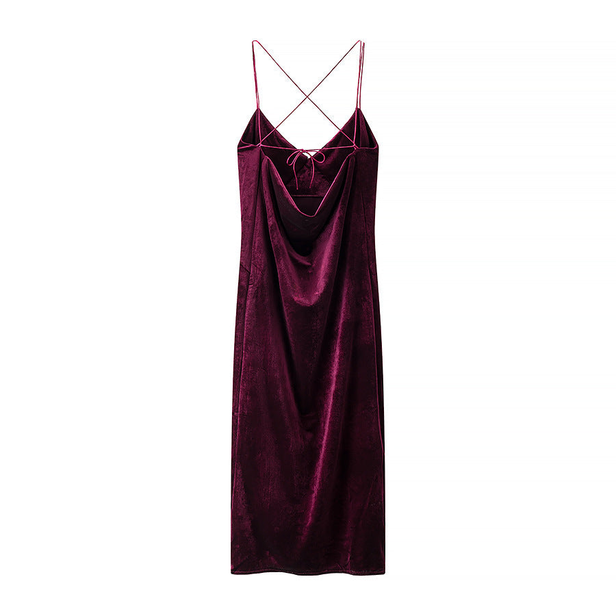 Dame Satin Maxikjole med justerbare stropper og elegant draperingsdesign Stilla