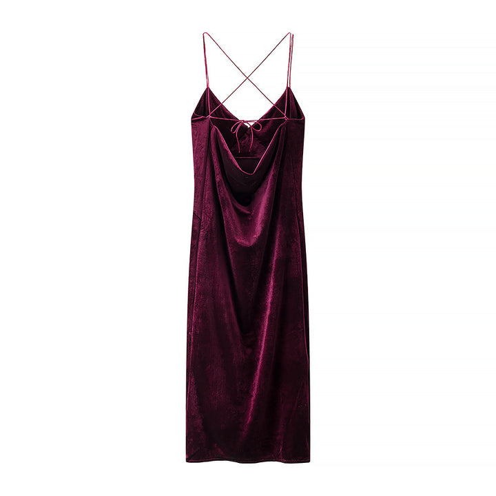 Dame Satin Maxikjole med justerbare stropper og elegant draperingsdesign Stilla