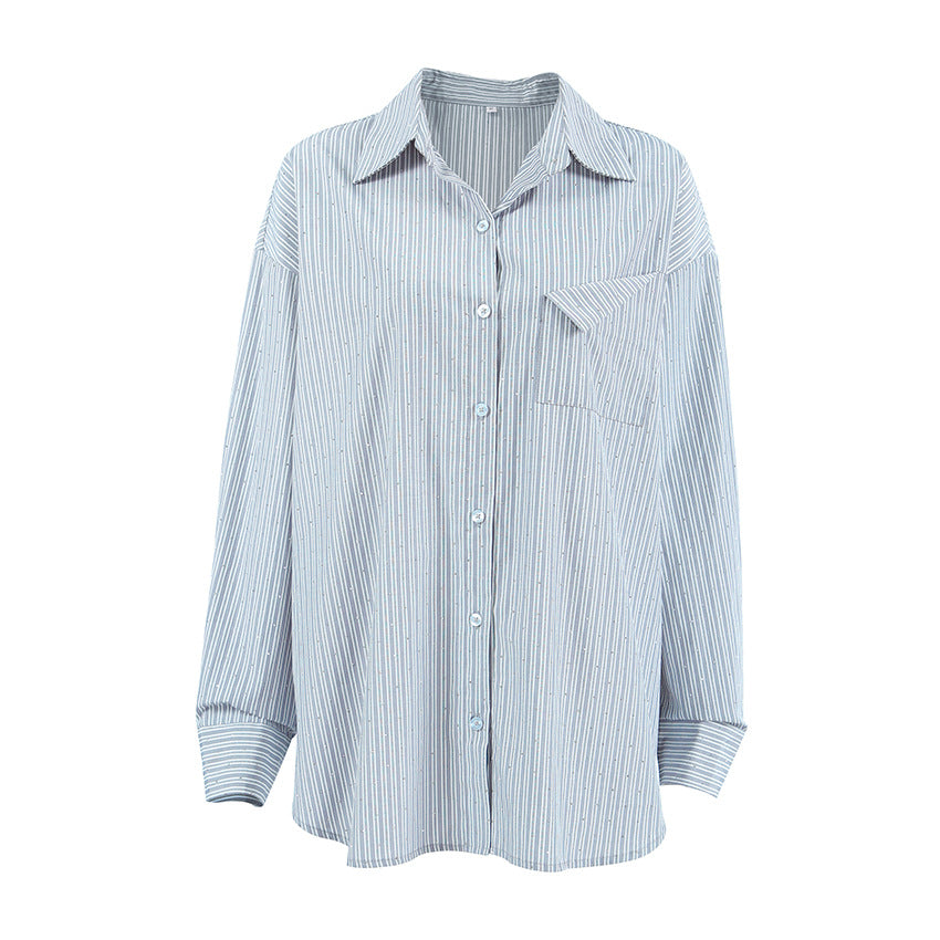 Damer casual oversized skjorte med fine striber og brystlomme Stilla