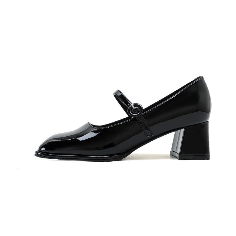 Dame elegante laklæder Mary Jane pumps med klodset blokhæl Stilla