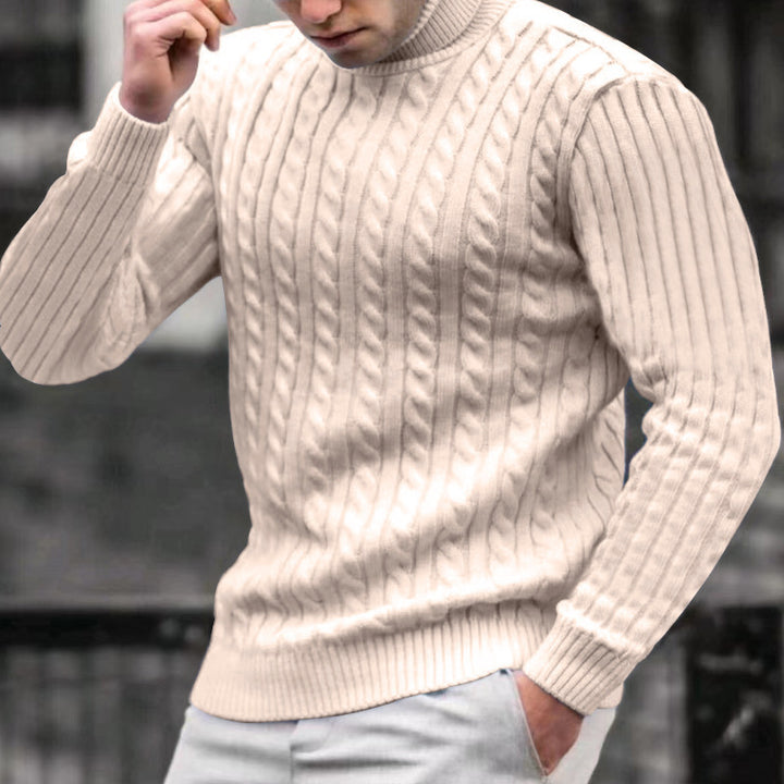 Herre elegant rullekravepullover med struktureret ribdesign og tætsiddende pasform Stilla