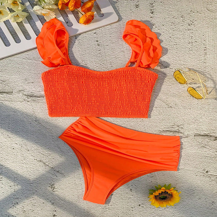 Damer Rynket crop-top Høj talje bikini sæt Stilla