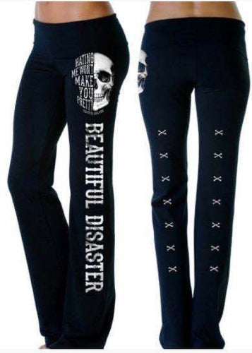 Dame afslappede loungebukser med coolt skull-print og skrift Skovae
