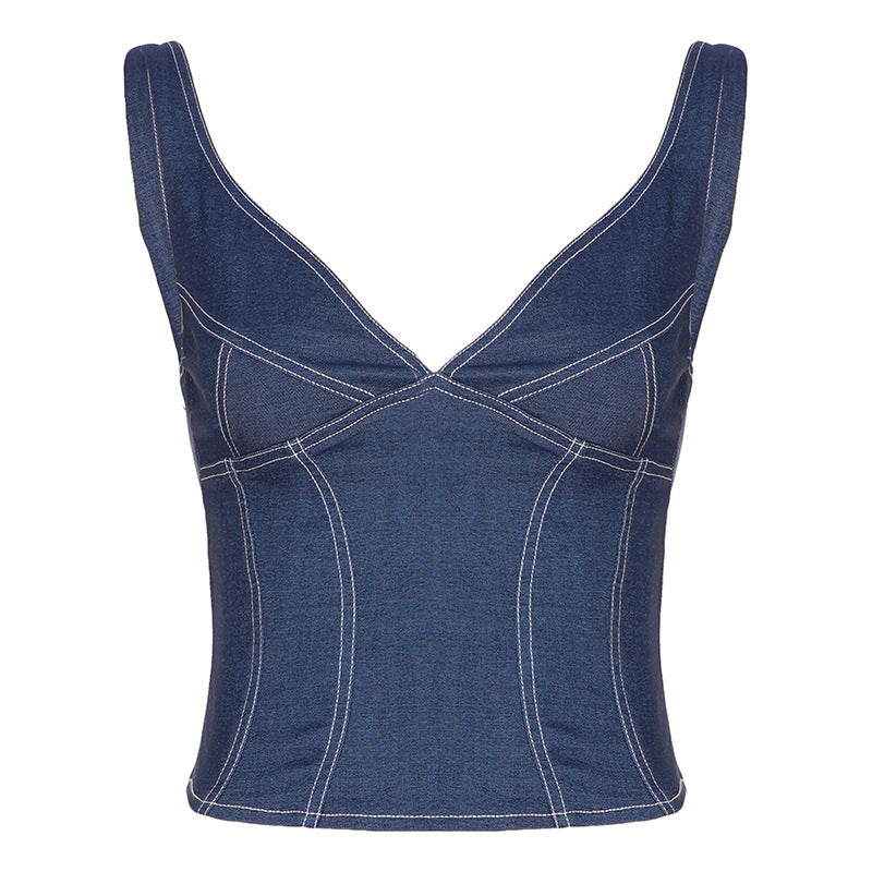 Dame Denim Crop-Top med moderne snit og justerbare stropper Skovae