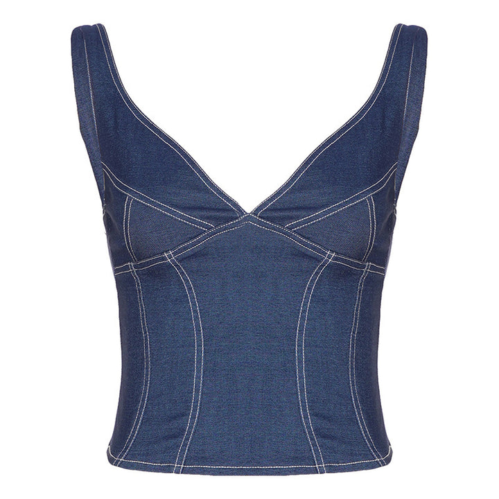 Dame Denim Crop-Top med moderne snit og justerbare stropper Skovae