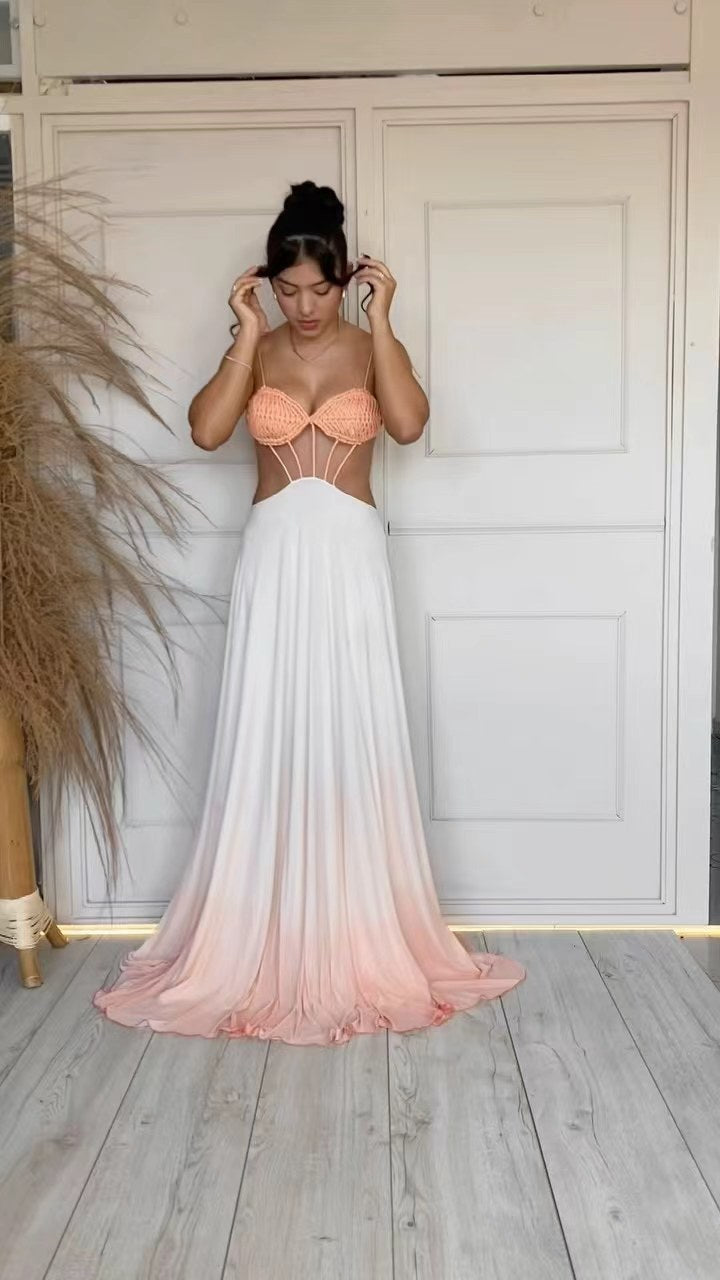 Kvinders elegante maxi kjole med fræk brud design og flagrende nederdel Skovae