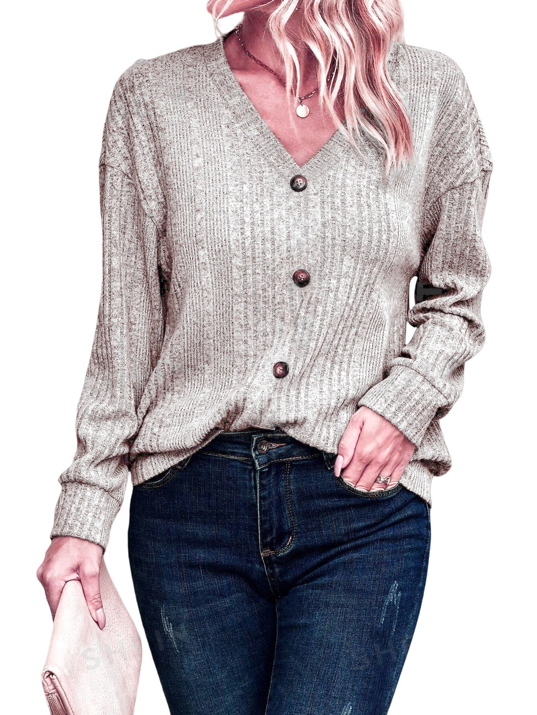 Dame afslappet cardigan med knapper Stilla