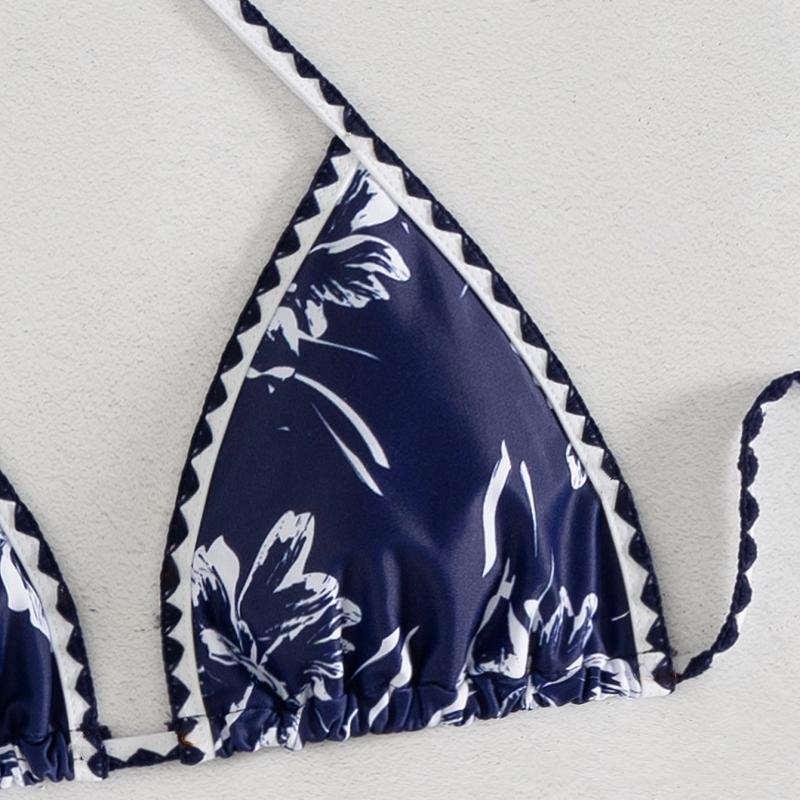 Dame triangel-bikini med blomsterdesign og justerbare stropper Skovae