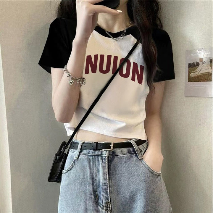 Femme Kontrastærmel Grafisk T-Shirt Stilla