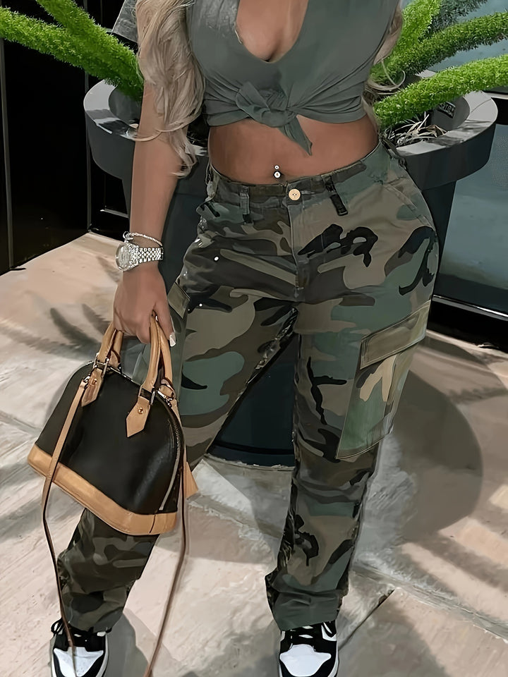 Dame Camouflage Cargo-Bukser med praktische lommer og moderne snit Stilla