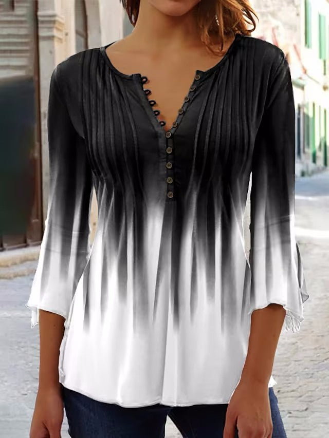 Dame mode tunika top med elegante knapdetaljer Stilla