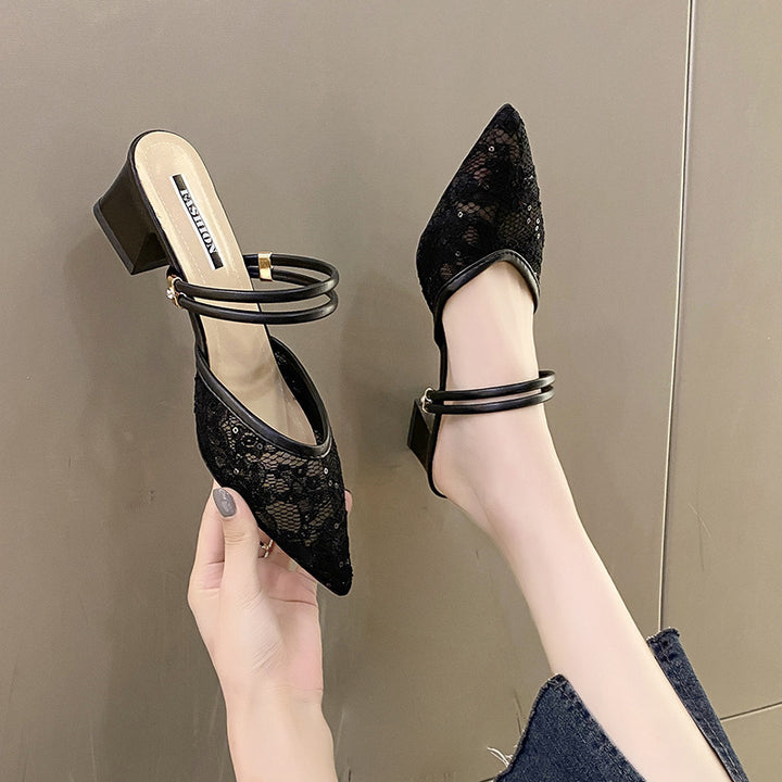 Dame Sling-Pumps med delikat spids og elegant blokhæl Stilla