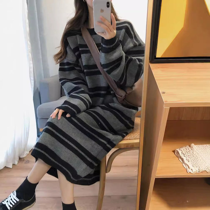 Femme Oversized Stribet Strikbluse-Kjole Stilla