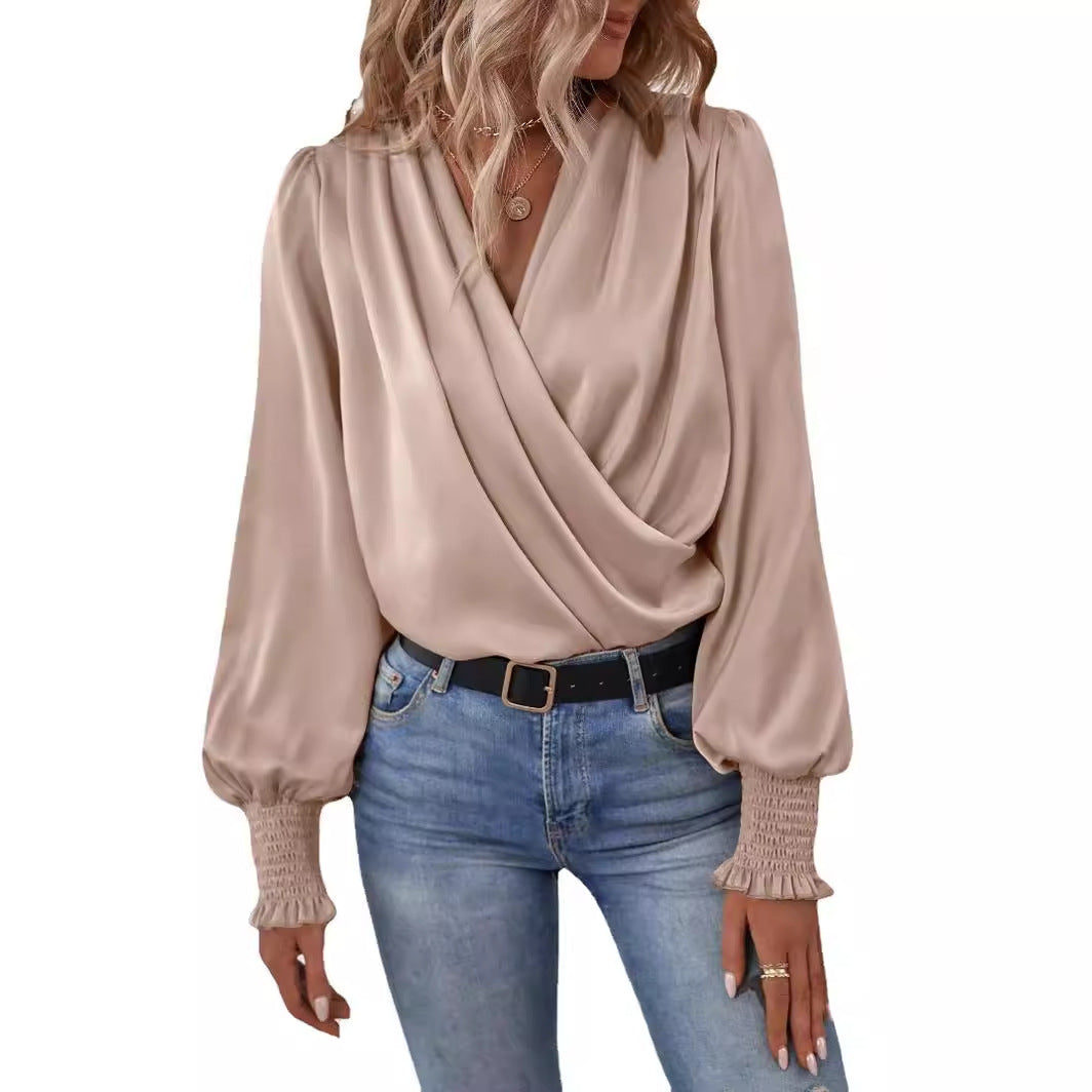 Dame elegant bluse med draperet design Stilla