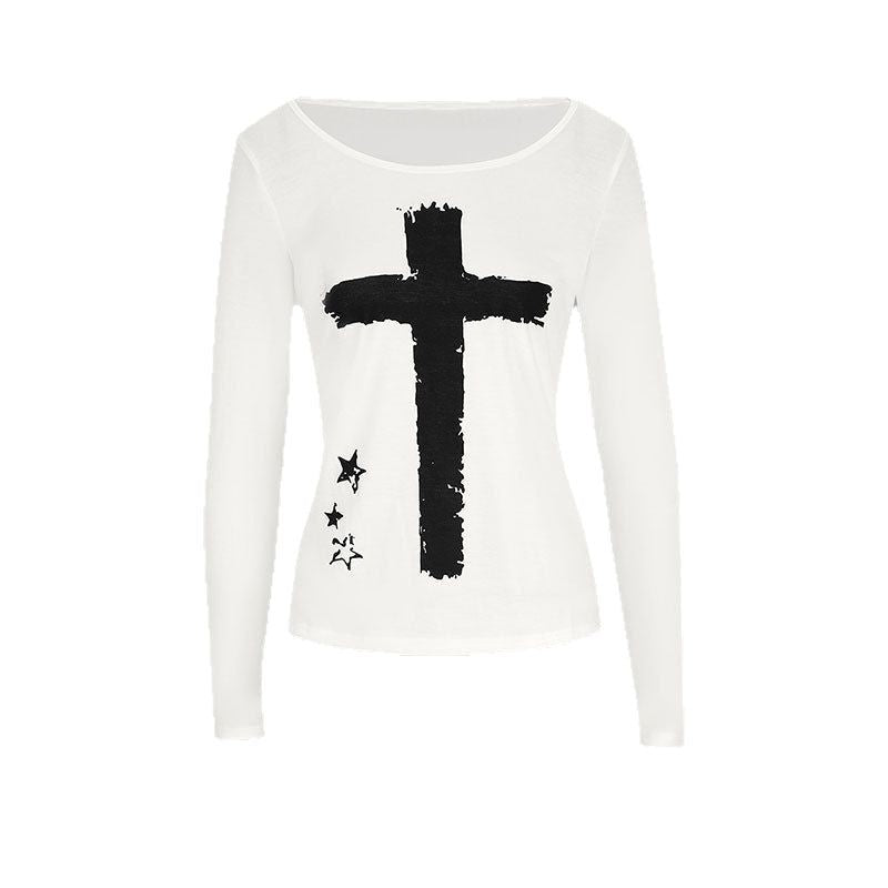 Damer Langærmet T-shirt med kreativt motiv og rund halsudskæring Skovae