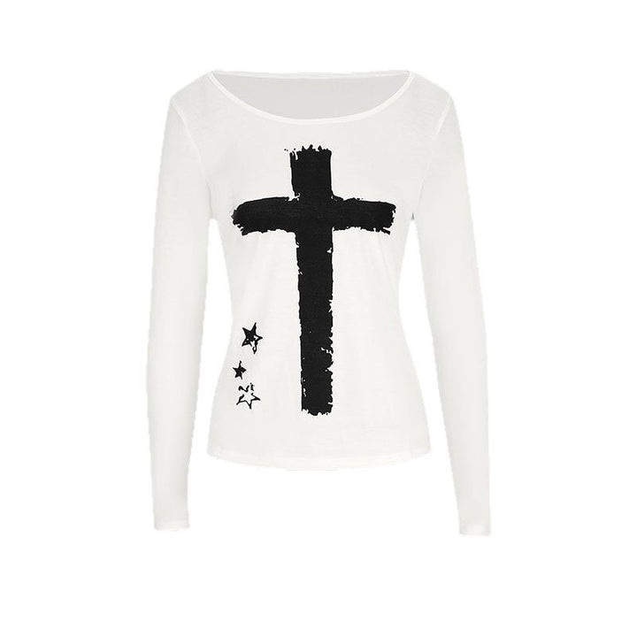 Damer Langærmet T-shirt med kreativt motiv og rund halsudskæring Skovae