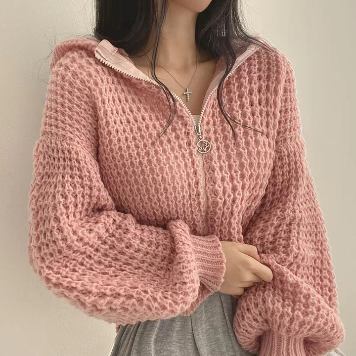 Femme Zip-Up Tekstureret Strikpullover Stilla