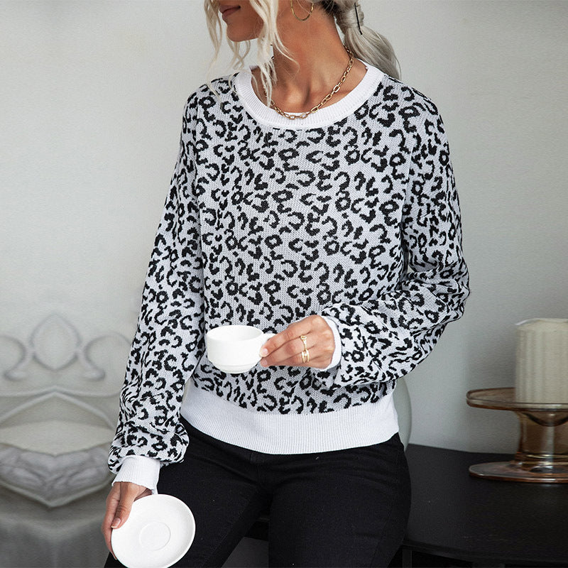 Dame Mønstret Strikpullover med Leopardsmønster Stilla