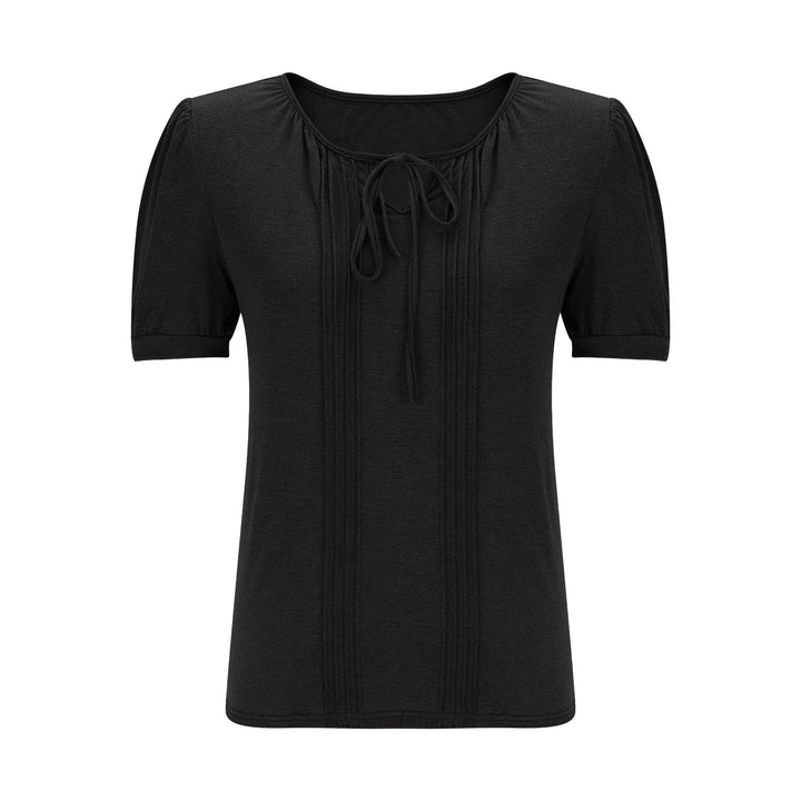 Damebluse med puffærmer og raffineret halterneck Stilla