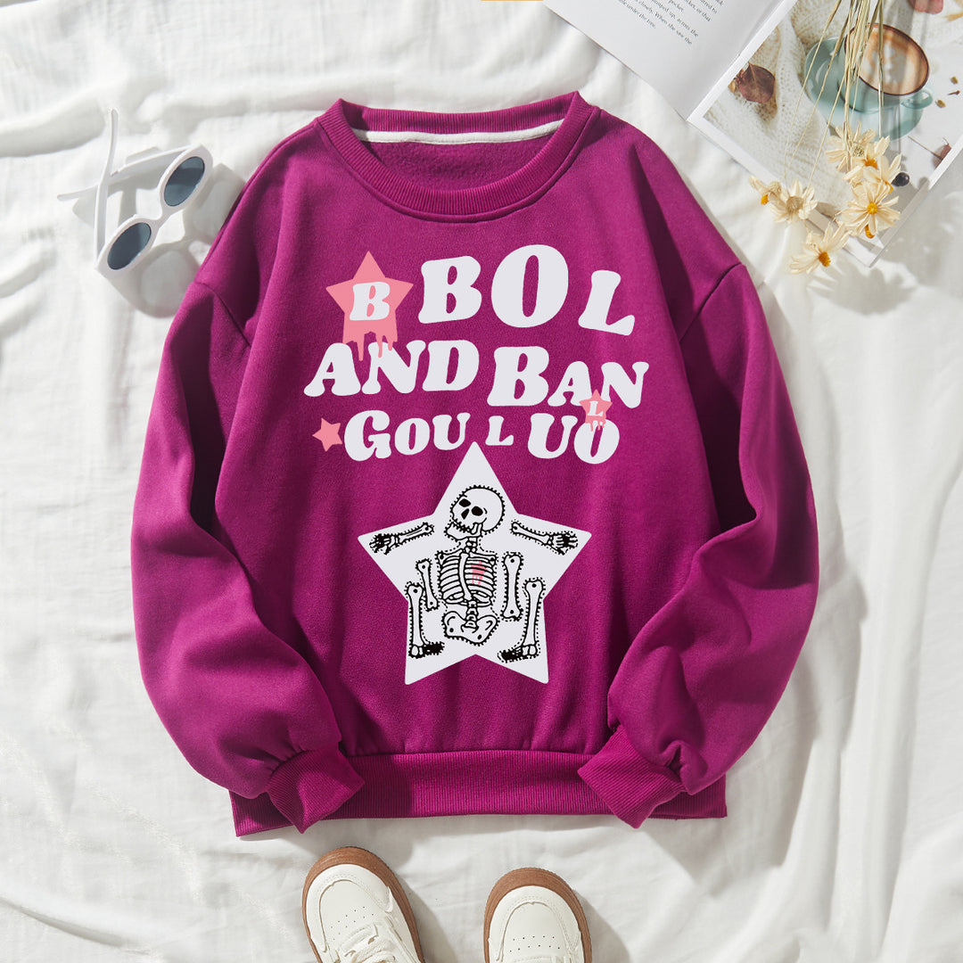 Kvinders afslappede sweatshirt med kreativ skeletdesign Skovae