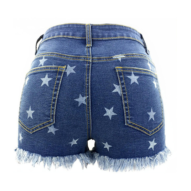 Dame Mode Denim-Shorts med stjernedesign og frynsede kanter Stilla