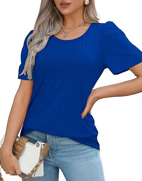 Dame T-shirt med feminin pufærmer og fine folder Stilla