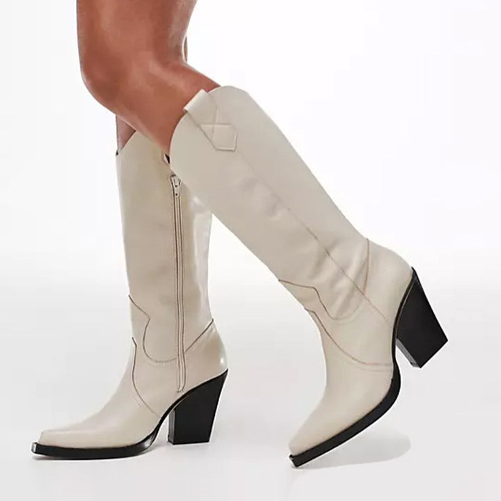 Femme Western-stil knælange stiletto-støvler med dekorative detaljer  Stilla
