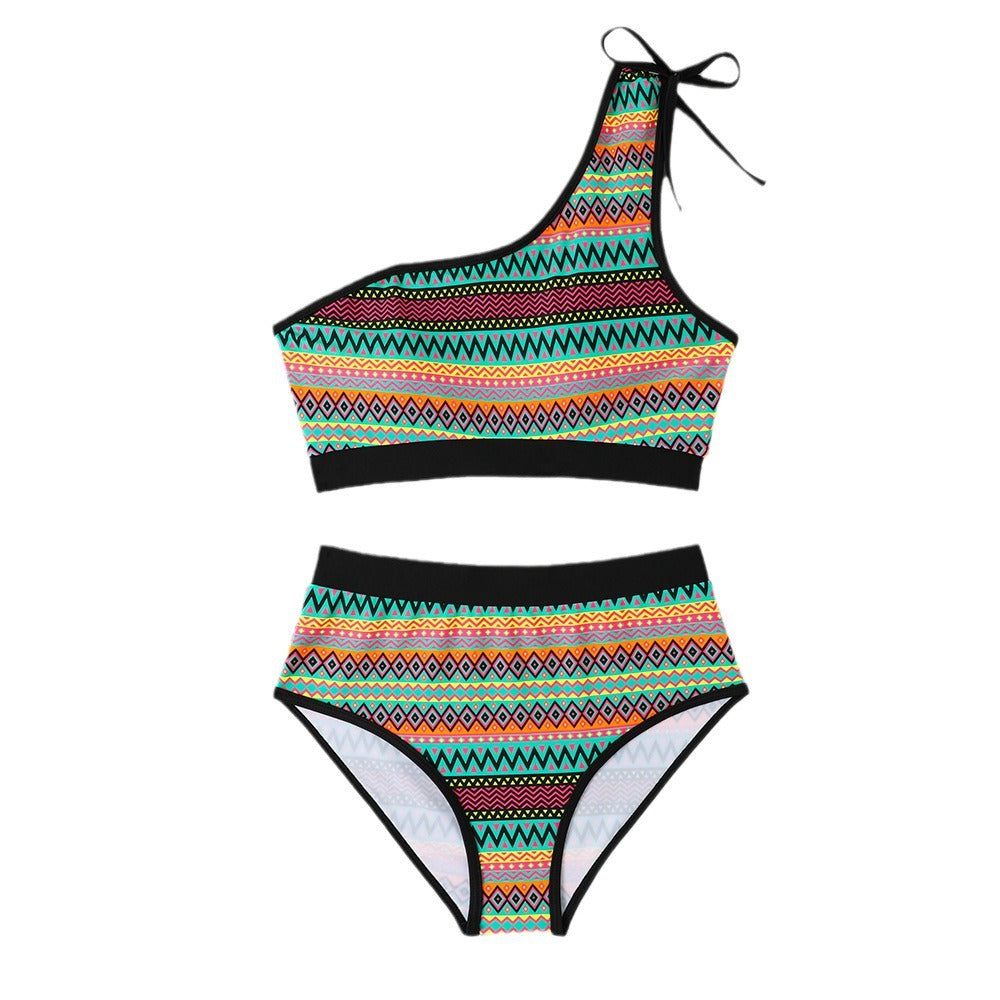 Dame bikini sæt med asymmetrisk top og høj talje skæring Stilla