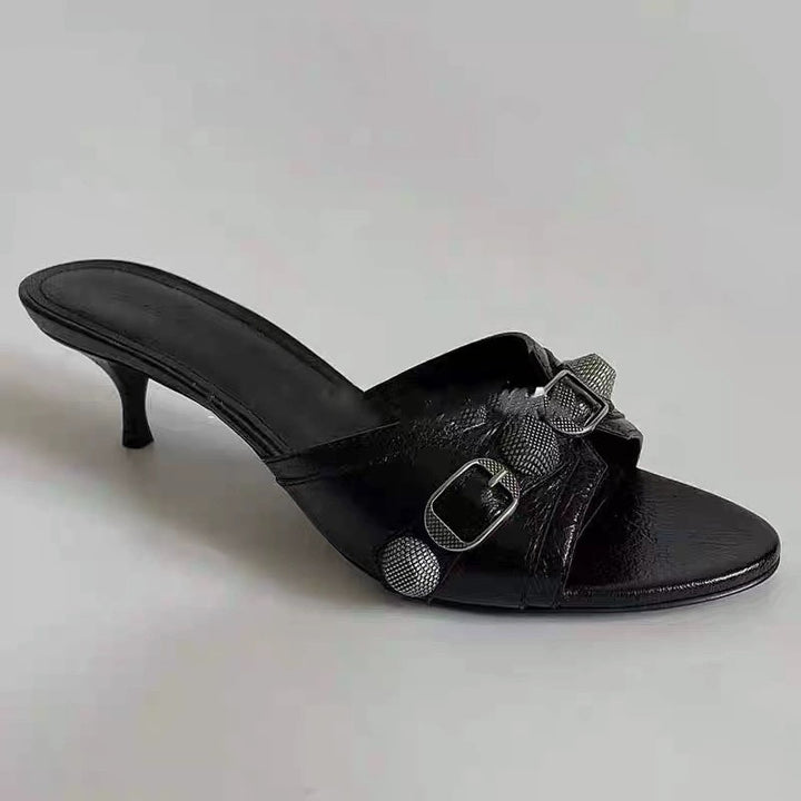 Femme Open-Toe Slide Mules med dekorative spænde accenter Stilla