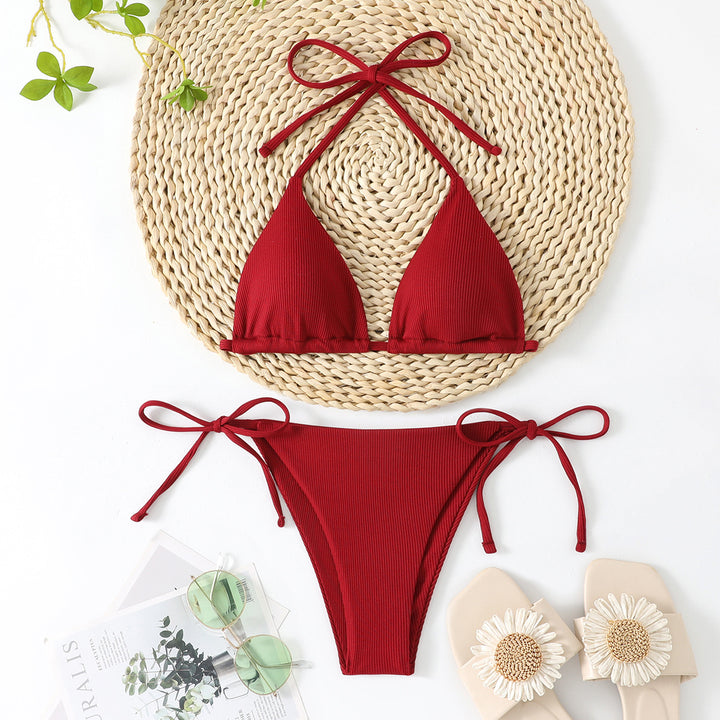 Dame Rib-Trekant-Bikini-Sæt Stilla 1750840293