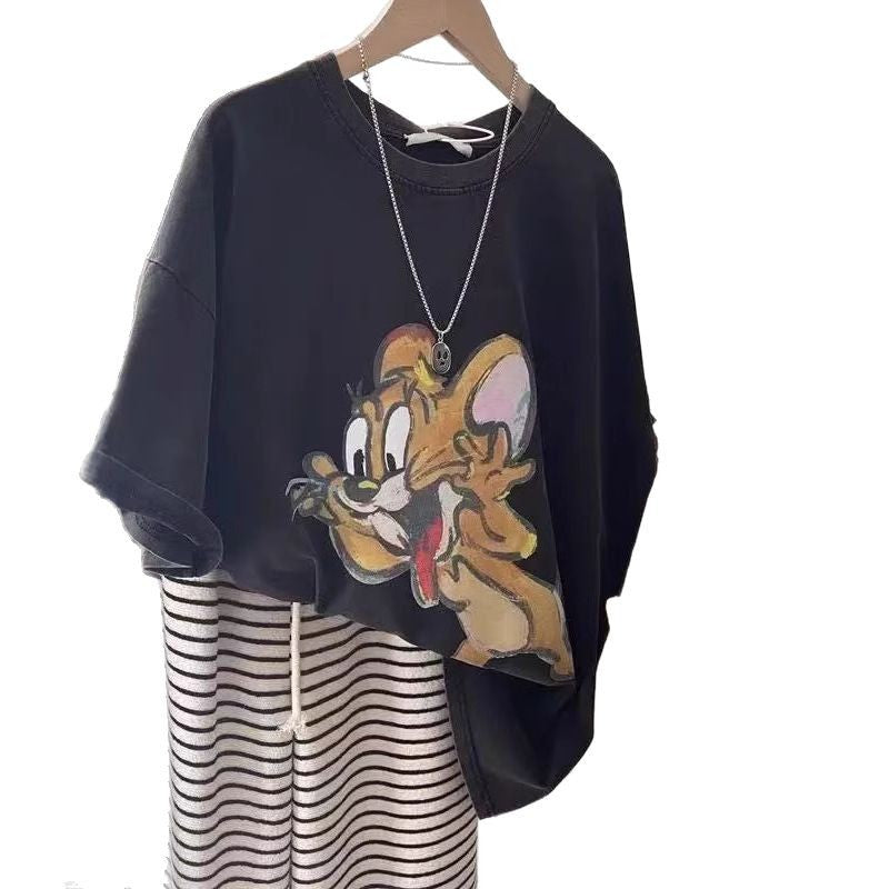 Dame T-Shirt med kreativt Jerry-motiv og afslappet pasform Stilla