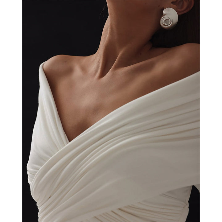Dame Elegant omslagskjole med off-shoulder udskæring og flydende skørt Stilla