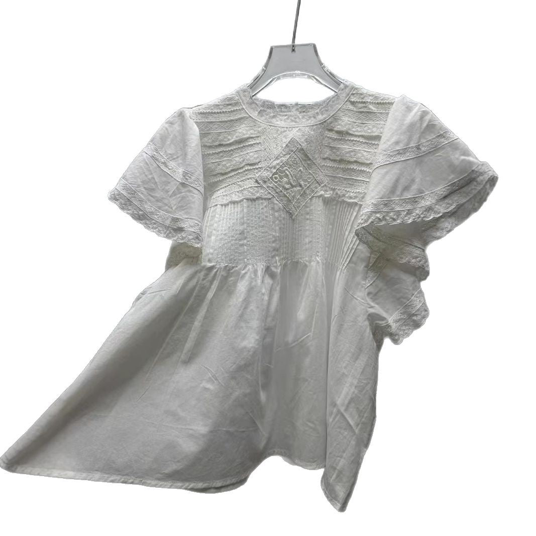 Damer Luftig Bluse med fine Spidses detaljer og Ruffle detaljer Stilla