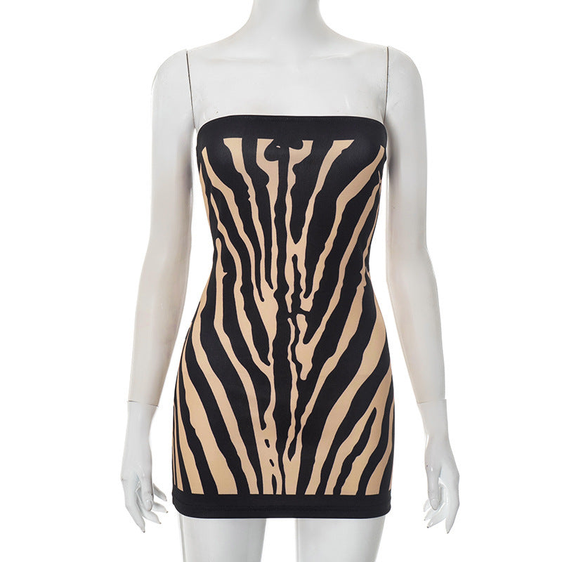 Damen Figurbetontes Bandeau Kleid im Zebra-Design Skovae