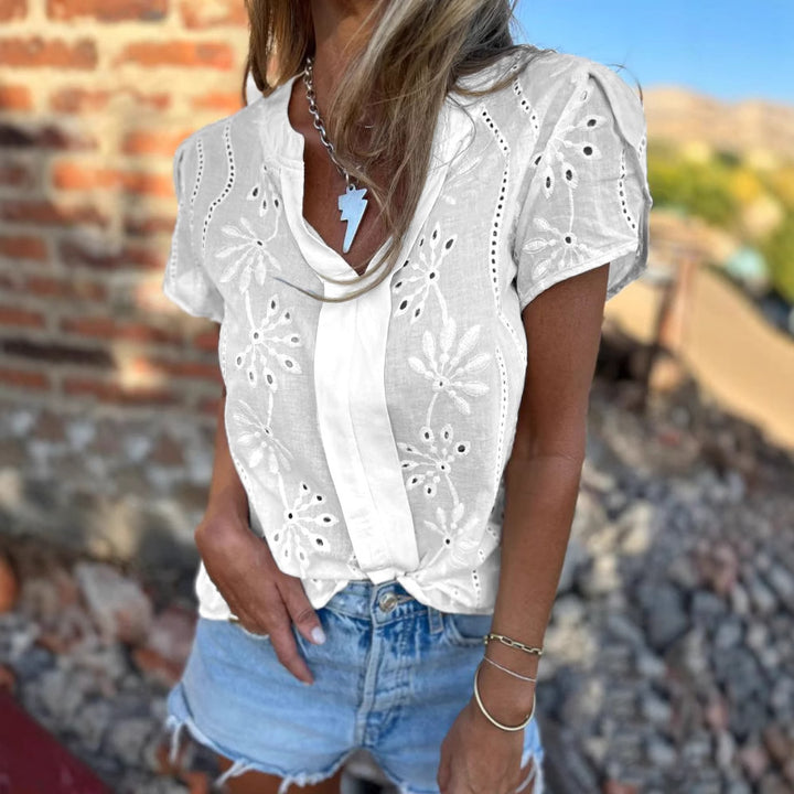 Damer elegant Bluse med blomsterbroderier Stilla
