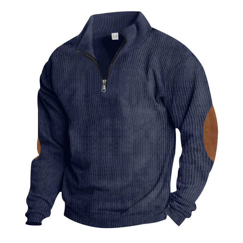 Herre fleece-pullover med halv lynlås og elegante læderdetaljer Stilla