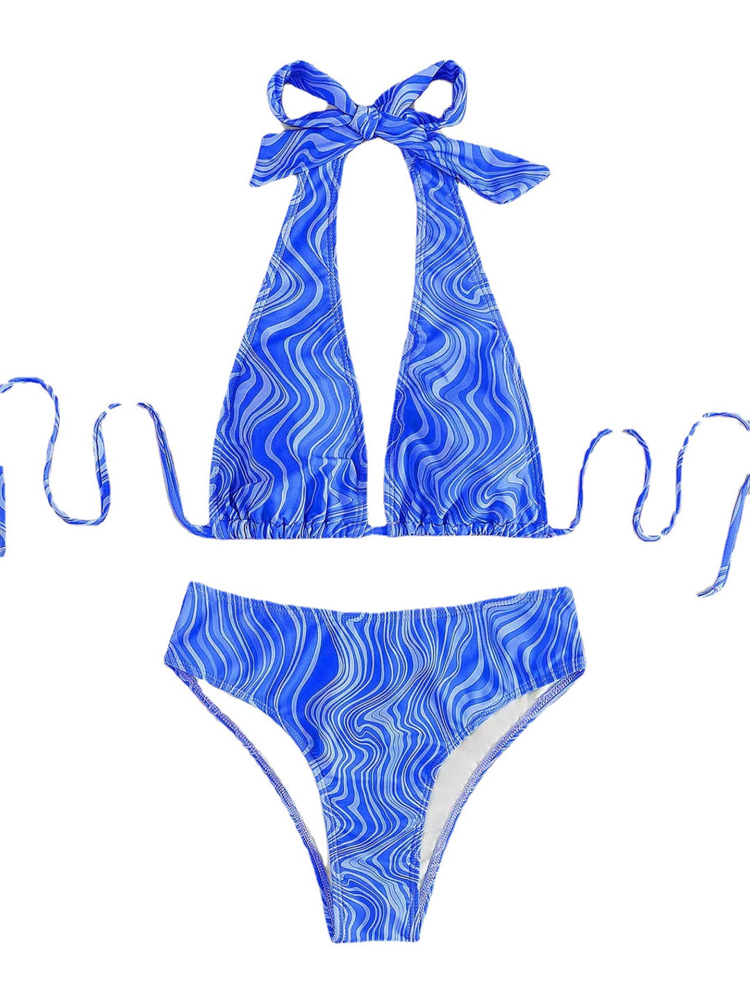 Dame triangel-bikini med høj talje og bølget design Stilla