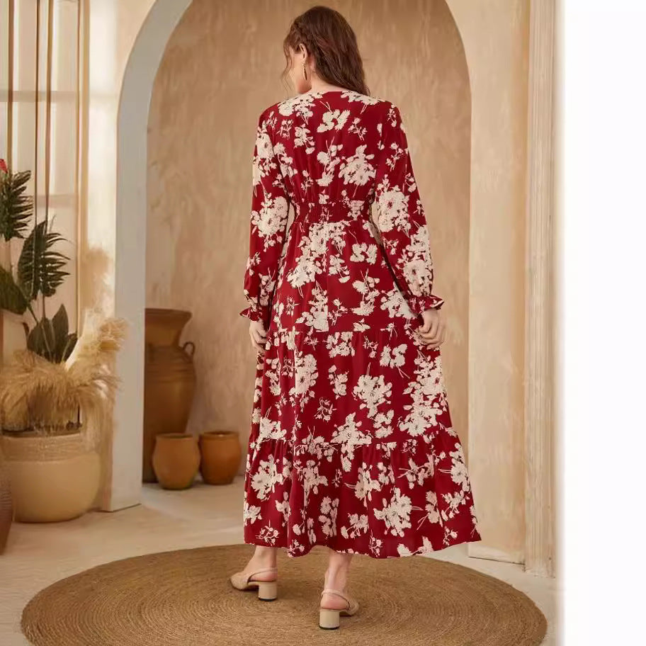Dame maxikjole med florale accenter og voluminøse ærmer Stilla