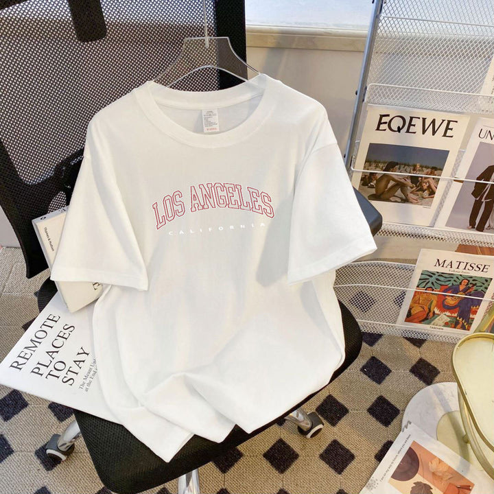 Dame T-shirt med stilfuld Los Angeles tekst og afslappet pasform Stilla