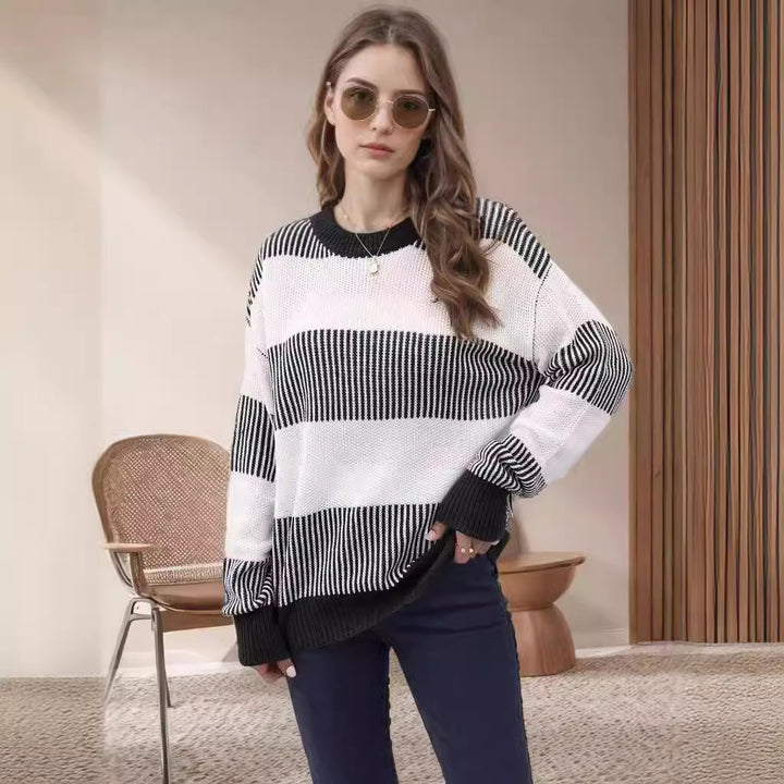 Damer casual strikket sweater med brede striber og løs pasform Stilla