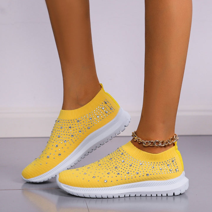 Dame sneakers med funklende strass-applikationer og elastisk strik-overmateriale Stilla